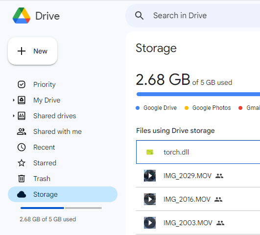 showing the location of the storage tab on Google Drive